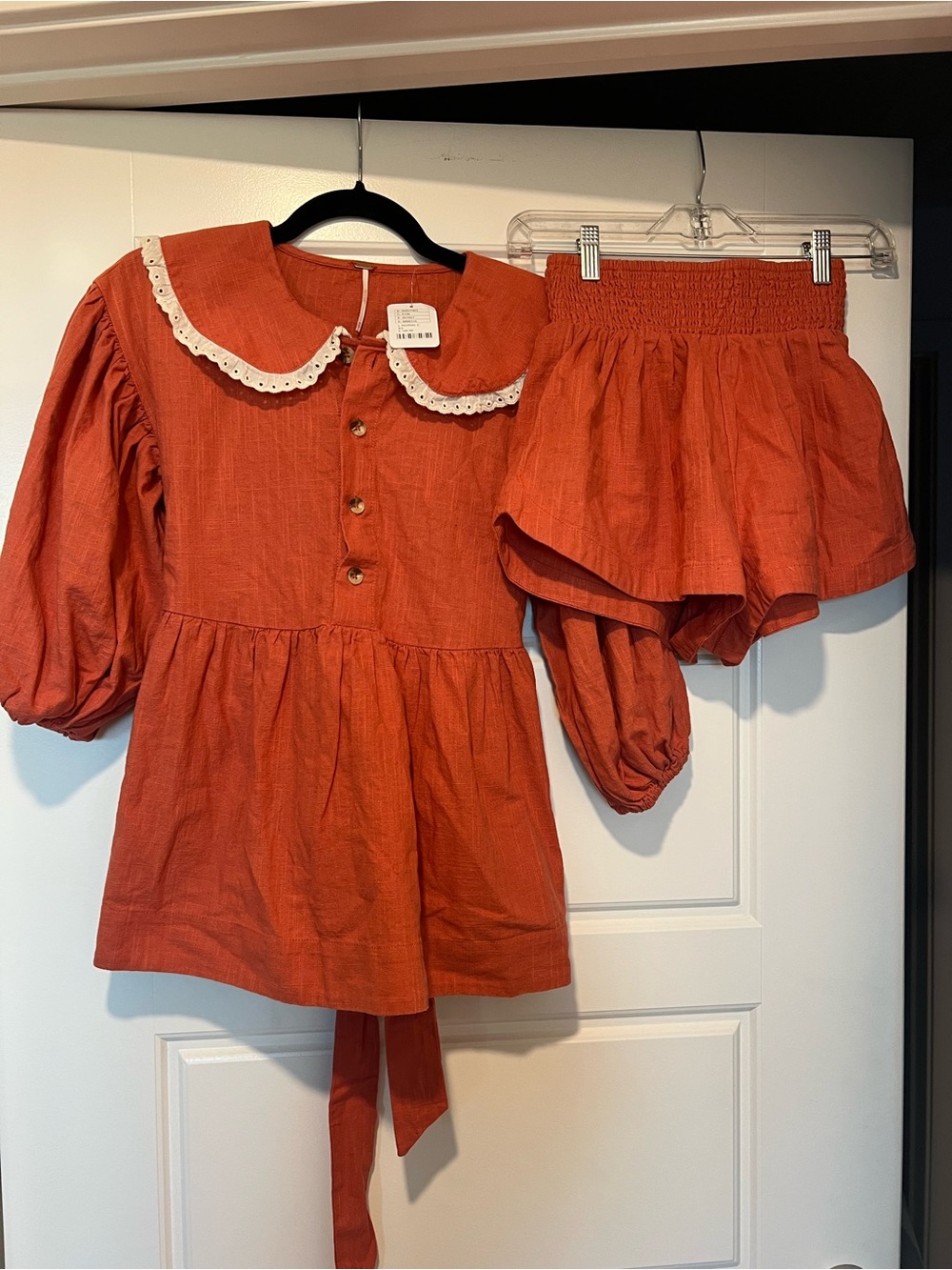 Free people Rust Orange Two-Piece blouse short Set with Peter Pan Collar